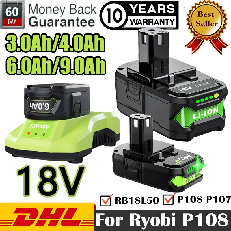 P108 RB18L20 ryobi용 18V 리튬 이온 배터리, ryobi용 One P102 P103 교체용 배터리 BPL1820 RB18L50 RB18L40 무선 공구