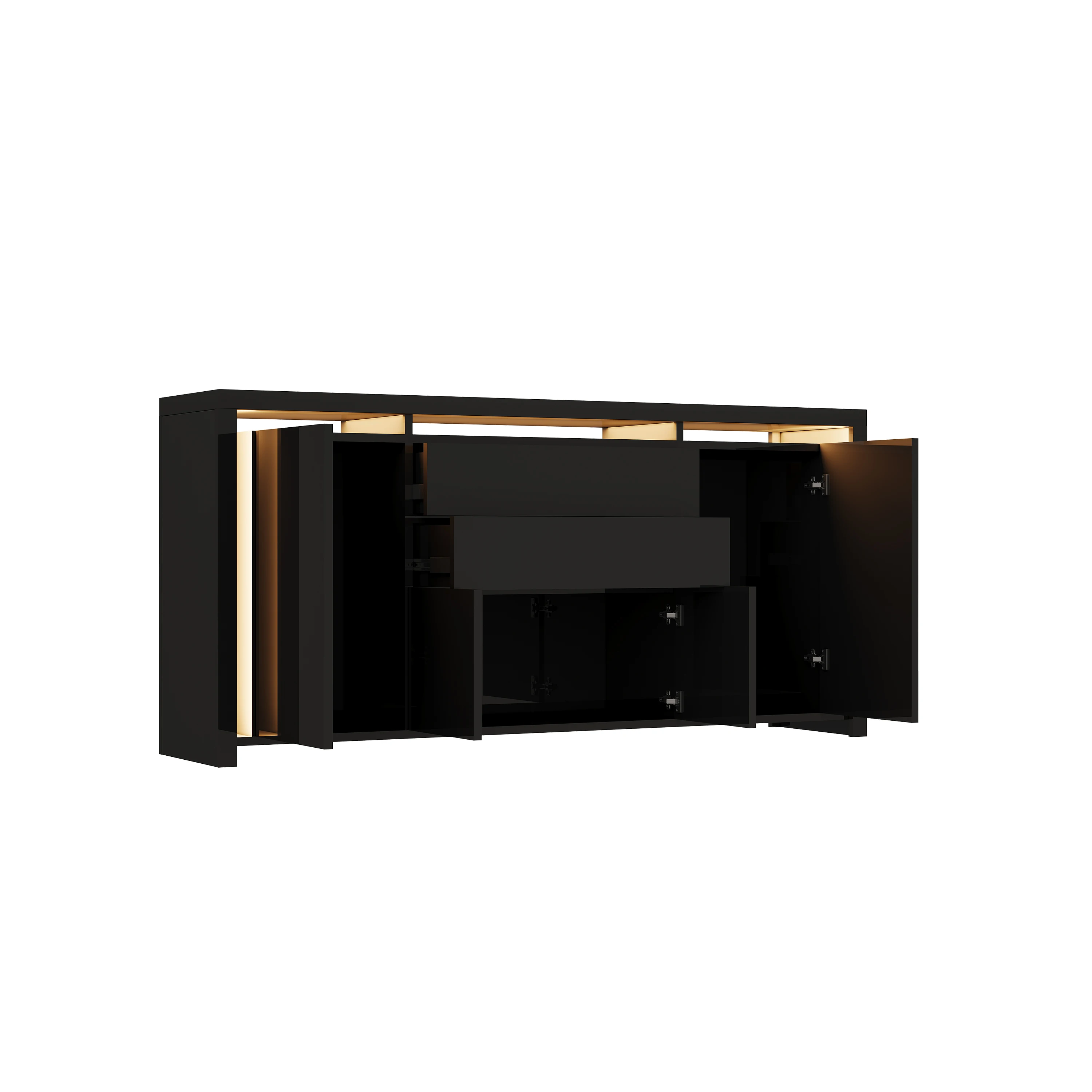 Rosahqnda Sideboard Hochglanzweiß mit LED, modernes Sideboard mit Tür und Schubladen, Buffetschrank, Kommode für die Küche – Detail 22