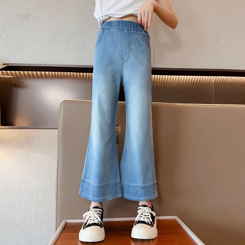 

Girl Pants 2025 Summer New Children's Clothing Korean Style Girl Baby Fashionable Thin Slim Day Silk Jeans Casual Simple Daily