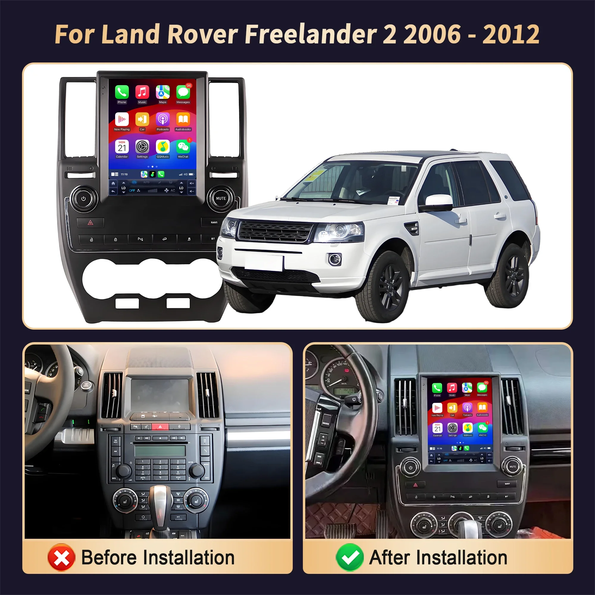 Android 14 Car Radio  For Land Rover Freelander 2 2006-2012  Wireless Carplay Android Auto Multimedia Navigation Screen System