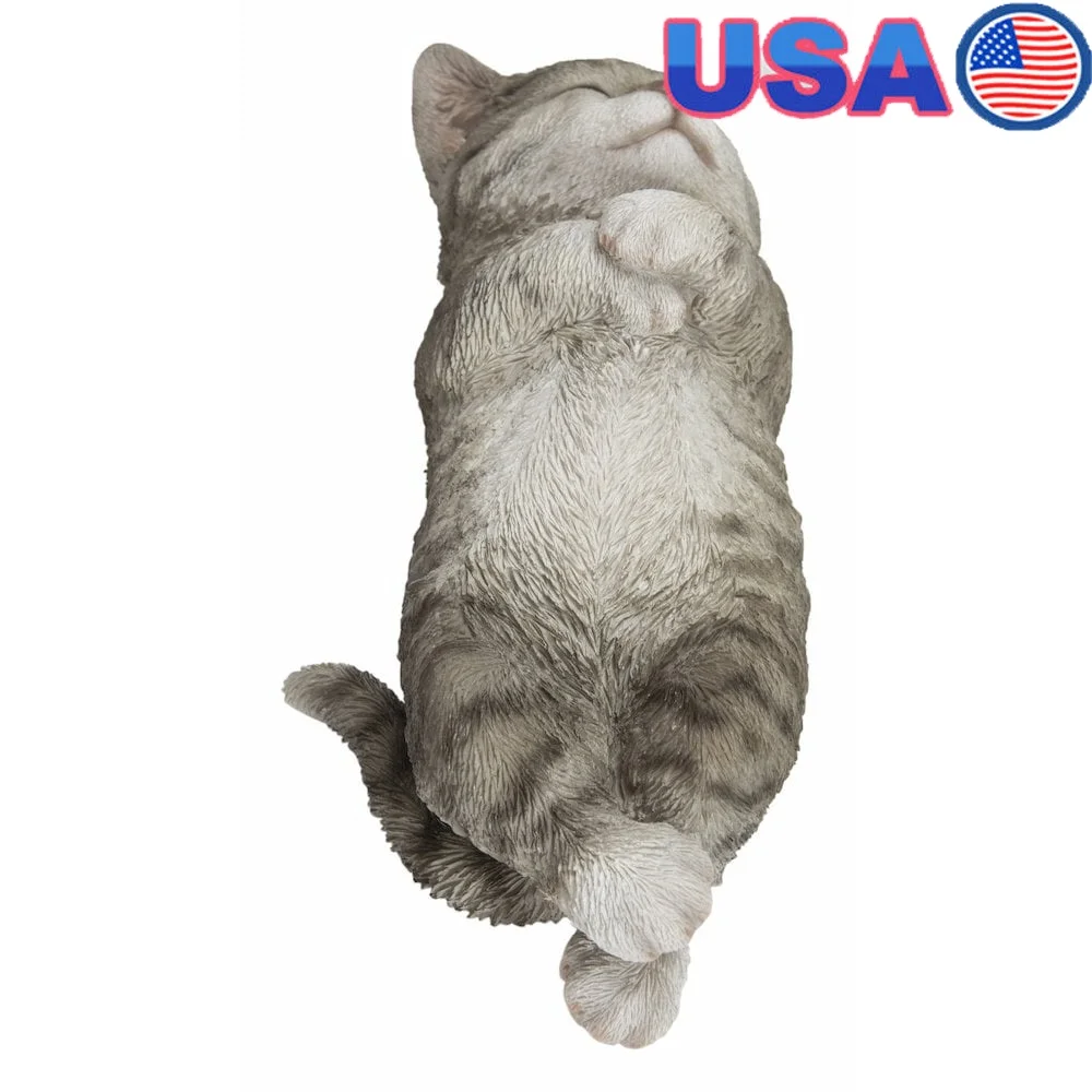 

Cute Grey Sleeping Cat Sculpture Realistic Home Garden Decor Animal Statue Intricate Details Indoor Outdoor Use Polyresin Art
