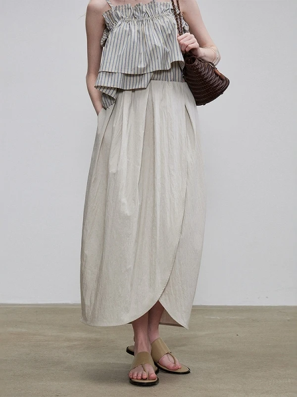 

High-End Asymmetric Split Bloom Half Skirt Large Size Fashion Artistic Cotton Feel Full A-Line Skirt Commute Casual Summer