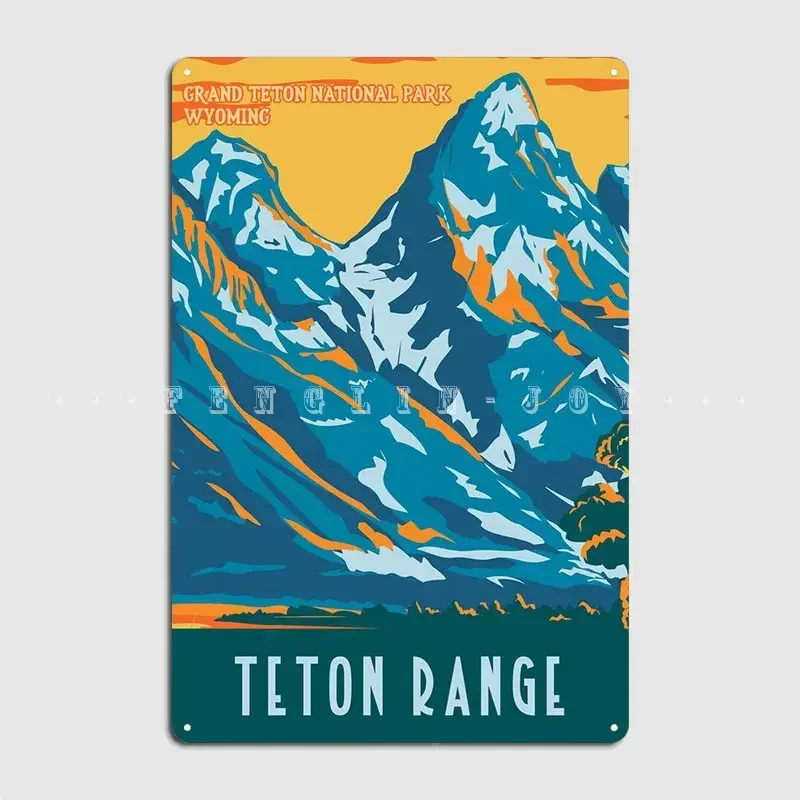 Teton Range Wpa Poster Metal Plaque Plaques Cinema Kitchen Pub Garage Create Tin Sign Poster