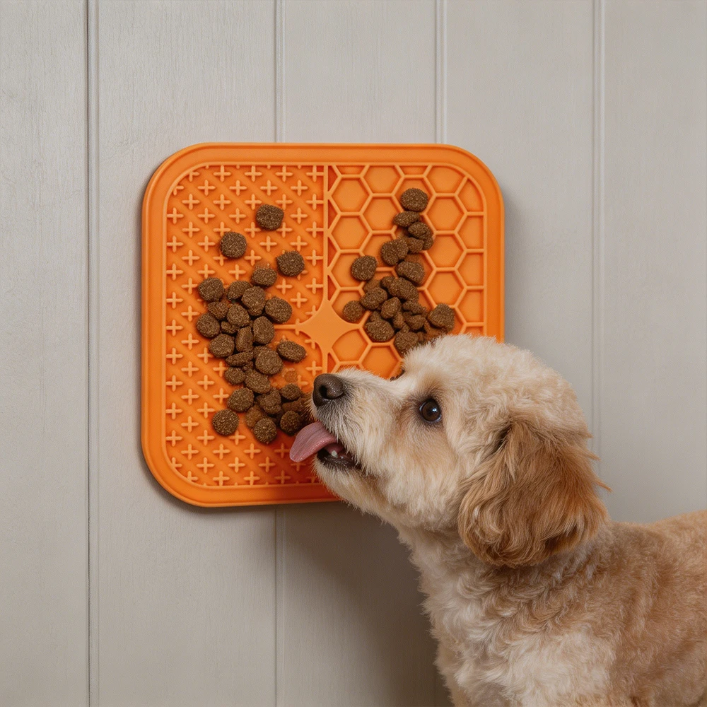 Square Licking Pad - Available in Blue/Orange Options - Suitable for Cats and Dogs