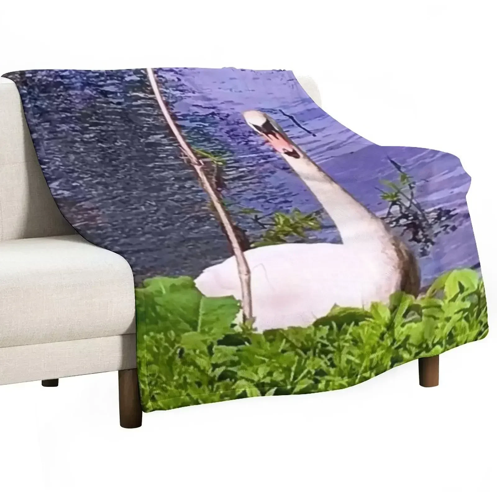 Swan by the river Throw Blanket Multi Purpose Soft Warm Blanket for Home Travel
