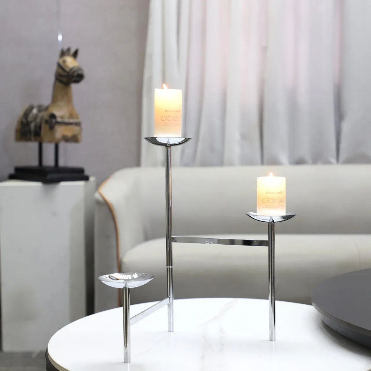 Modern Simple Geometric Stainless Steel Candlestick Art Decorative Ornament Restaurant Living Room Hotel Homestay Home Decoratio