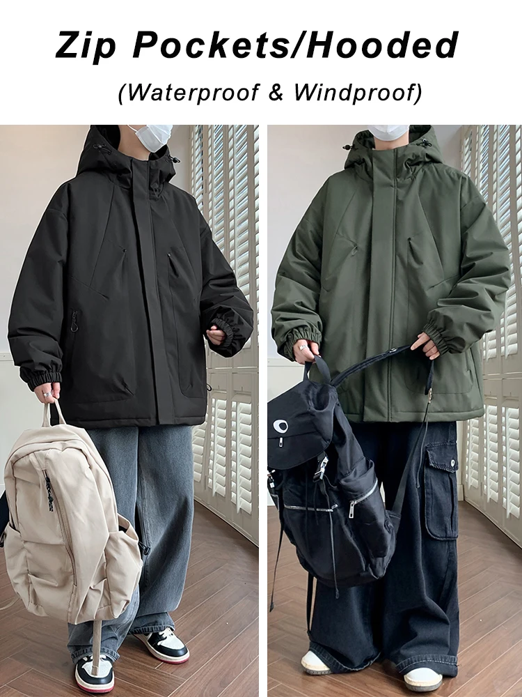 ฤดูหนาวแจ็คเก็ตผู้ชายเกาหลีแฟชั่นหนา WARM Parka Coat Hooded Windbreaker หลวม Windproof ความร้อนแจ็คเก็ตขนาดใหญ่ 8XL