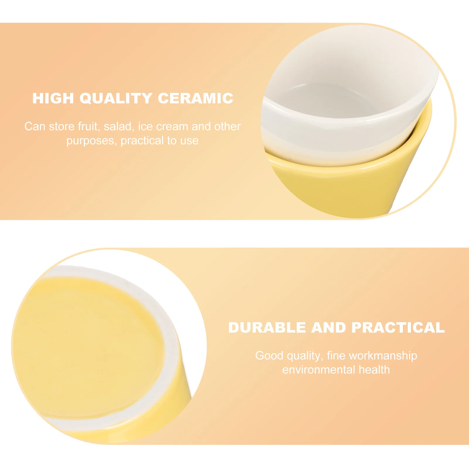 

2Pcs Round Handle Ceramic Dessert Bowls Ice Cream Fruit Salad Serving Bowls Easy Clean for Home Ceramic Ice Cream Bowl