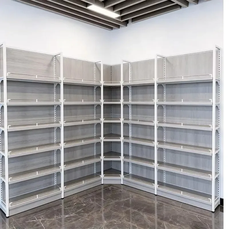 Heavy Duty 1.1mm Thickened Steel and Wood Supermarket Storage Rack Aisle Shelf with Anti Rust Coating for Commercial Grocery