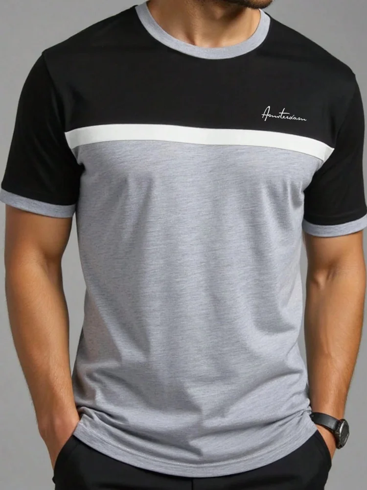 Zomer heren casual sport losse oversized eenvoudige letterpatroon bedrukte T-shirt met ronde hals en korte mouwen