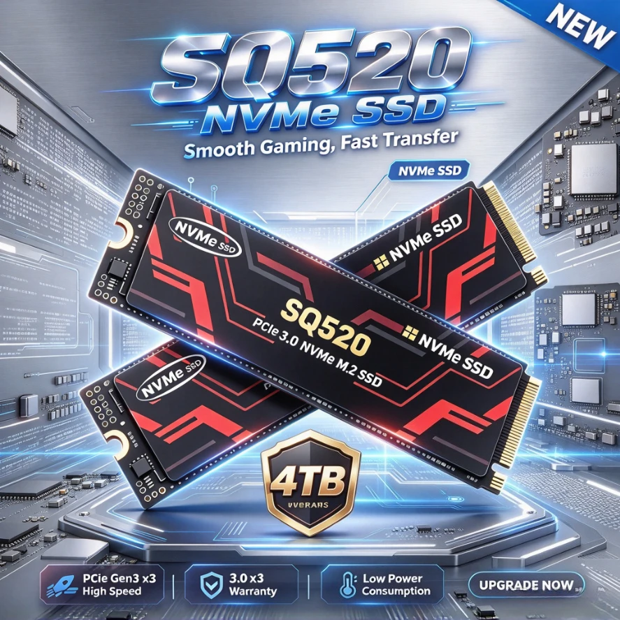 SQ520 PCIe Gen3.0 x3 M.2 2280 NVMe Internal SSD, Fast Read Write Solid State Storage Drive for Desktop Laptop Gaming PC