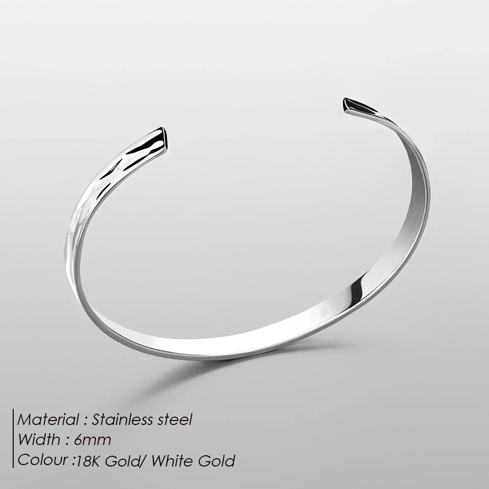 eManco Stainless Steel Polished Design C Shape 6MM Wide Bangle  Men Punk Bracelet Fashion Couple Jewelry Wholesale