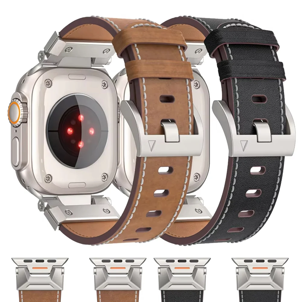本革バンド Apple Watch 9 8 7 6 SE 42/44/45 ミリメートルステンレス鋼時計バンドブレスレット時計ウルトラ 2 49 ミリメートルアクセサリー