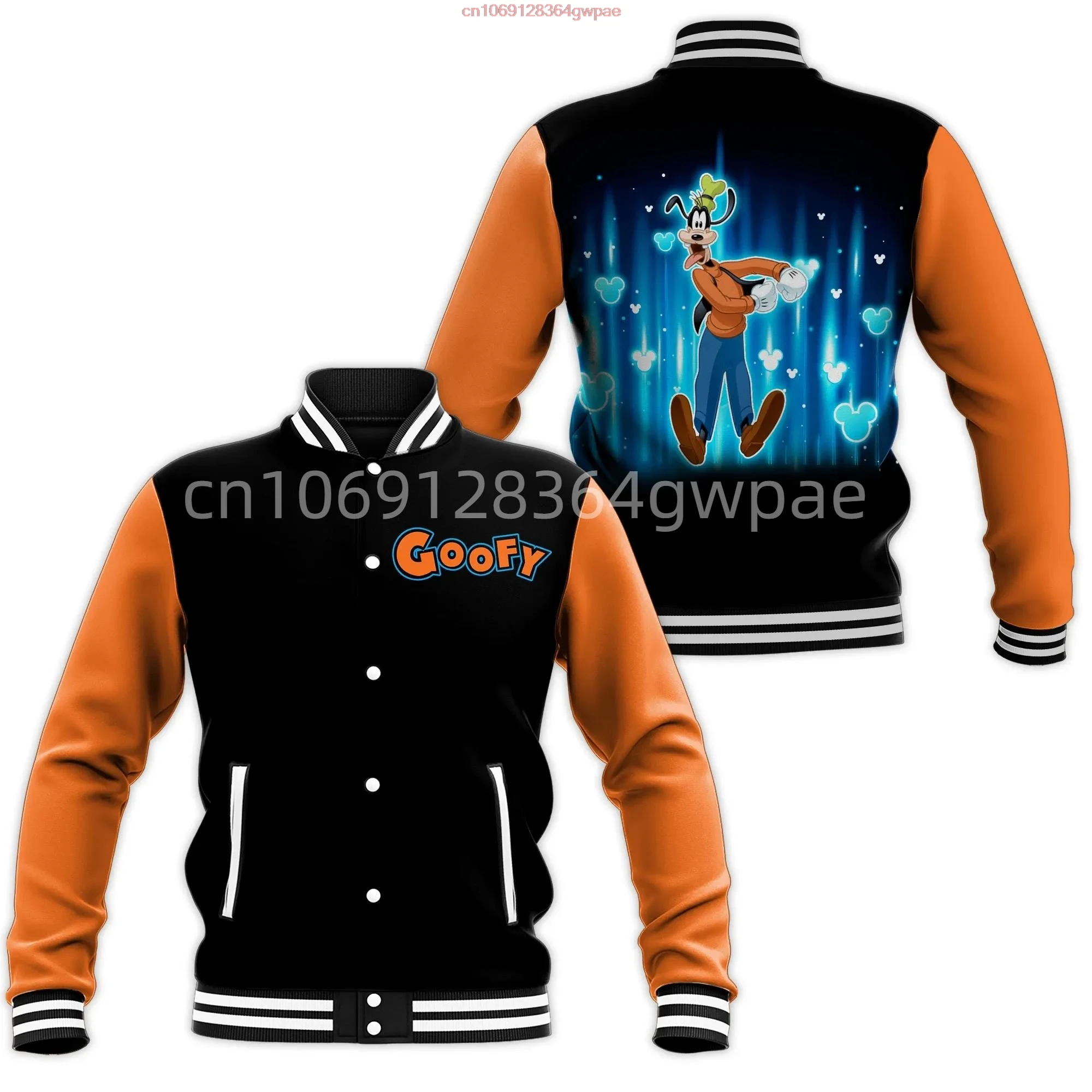 Disney Goofy Baseball Jacket Men's Women's Y2k Casual Sweatshirt Hip Hop Harajuku Jacket Streetwear Loose Varsity Coat Hoodie#02