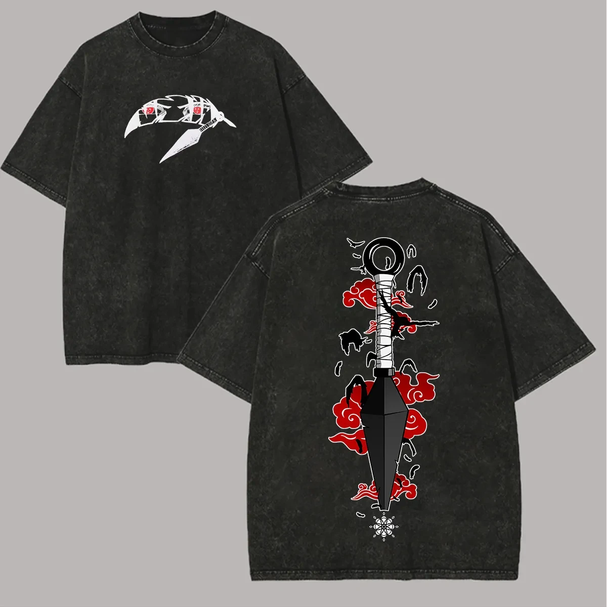 

Naruto Kunai T Shirt Akatsuki Cloud Vintage Acid Wash Streetwear Oversized Retro Anime Graphic Men Tees Cotton Top Clothing