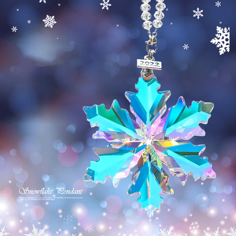 Snowflake Suncatcher Car Pendant Hanging Crystal Wind Chimes Handicraft Rainbow Prism Garden Car Christmas Tree Home Decor Gift