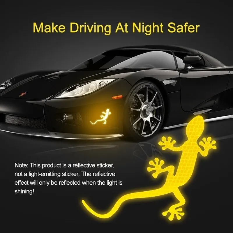 2Pcs Car Reflective Sticker Safety Warning Gecko Strip Light Reflector Mark Cars Auto Exterior Accessories Night Driving Warning