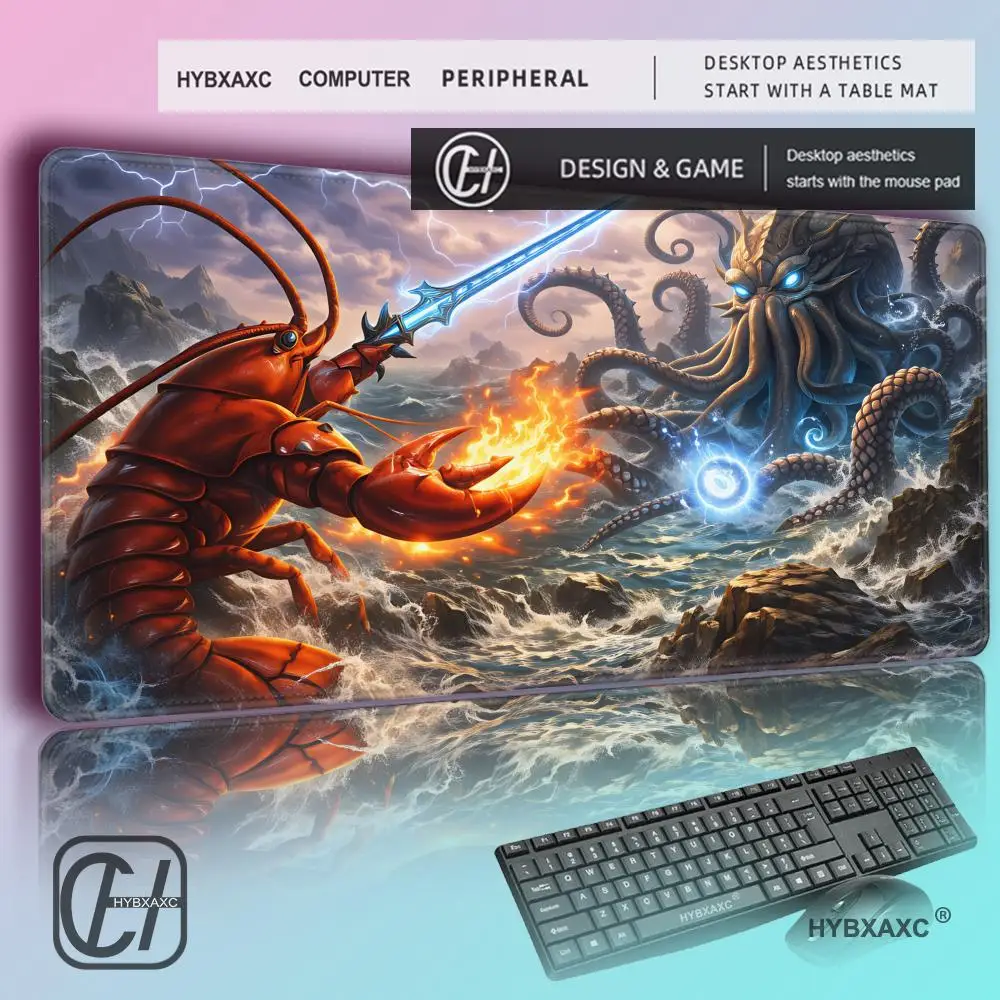 HYBXAXC Epic Sea Battle Playmat DeskMat Elemental Fantasy GamingMat Kraken vs Fire Beast Art Card Play Surface Tabletop RPG Mat