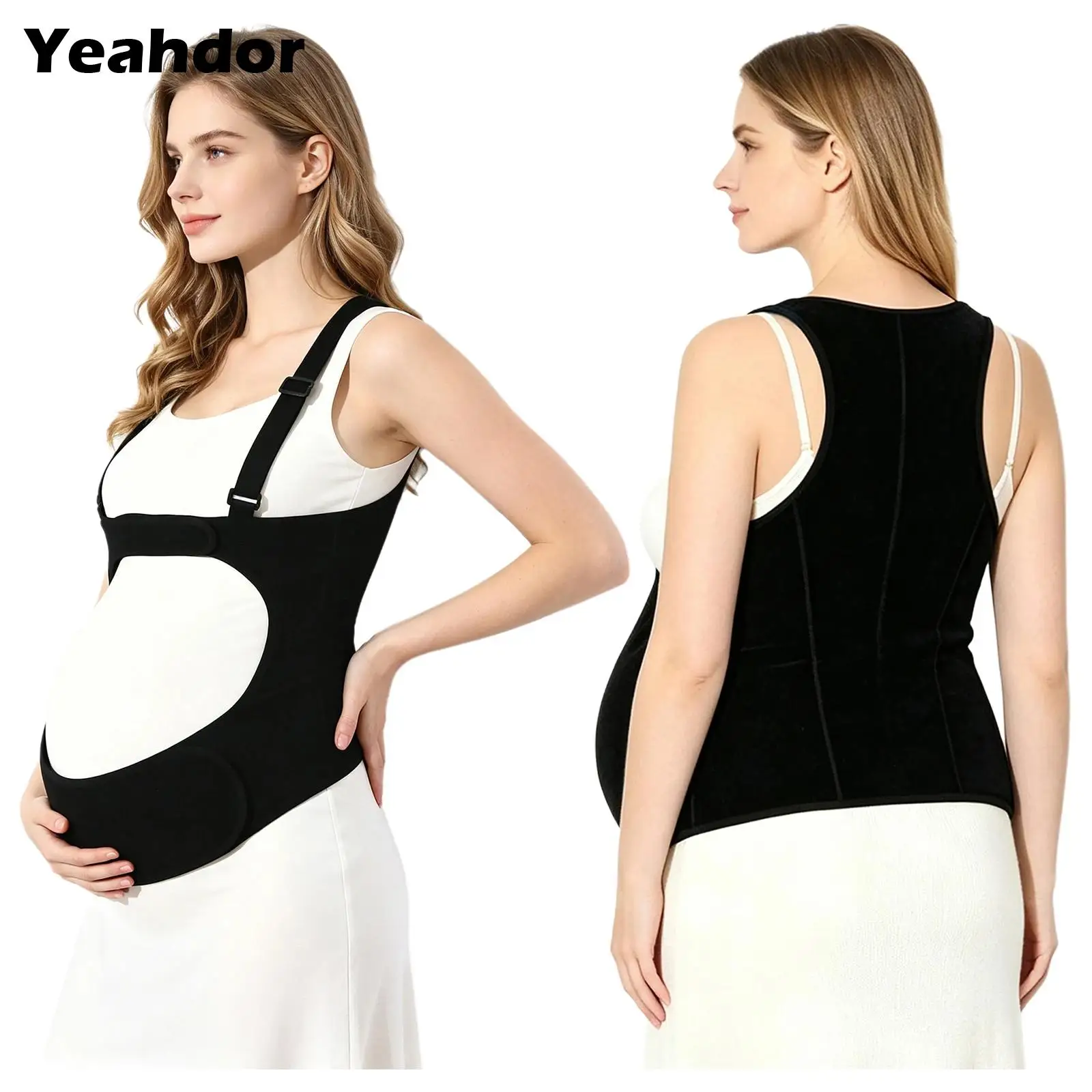 Women Adjustable Shoulder Straps Pregnancy Support Brace Hook Loop Fastener Maternity Belly Band Dailywear