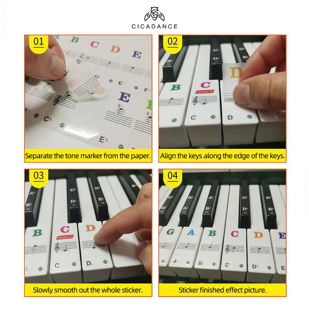 Transparent Piano Keyboard Stickers 88/76/61/54/49/37 Key Detachable Music Decal Notes Electronic Piano Symbol Music Accessories