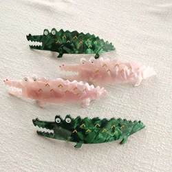 Cartoon Crocodile Long Spring Clip, rabo de cavalo bate grampo para mulheres, verde e rosa, presente joia menina, novo, 2023