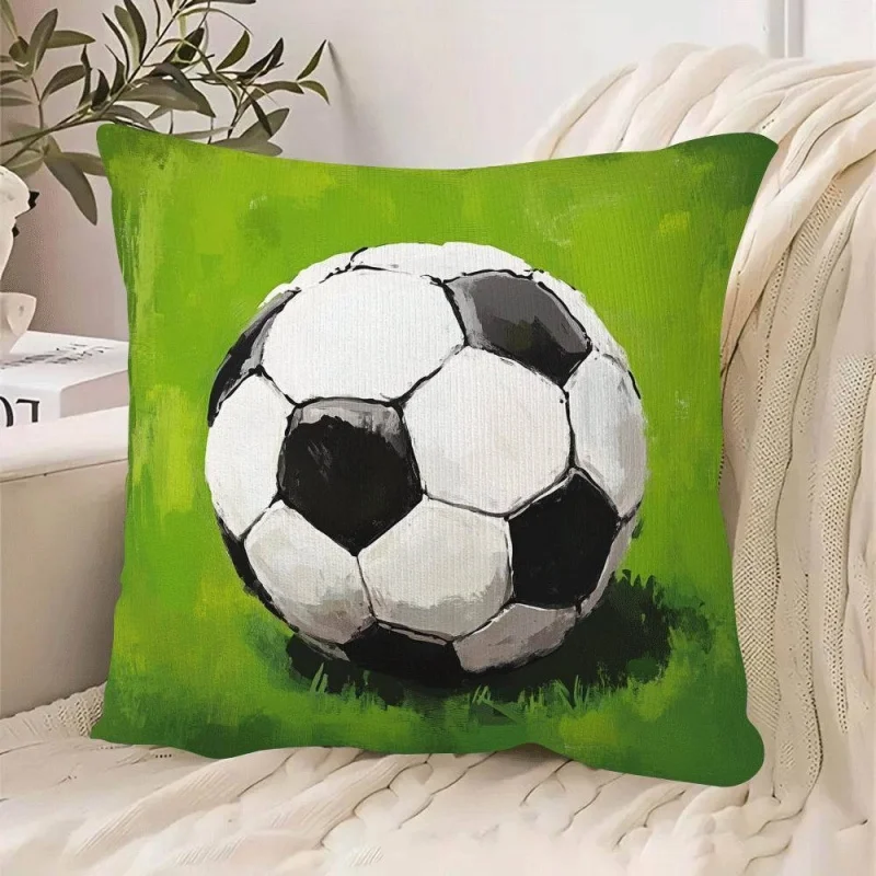 Soccer Themed 3D Football Print Double-Sided Throw Pillow Cover, Decorative Cushion Case for Man Cave and Game Room