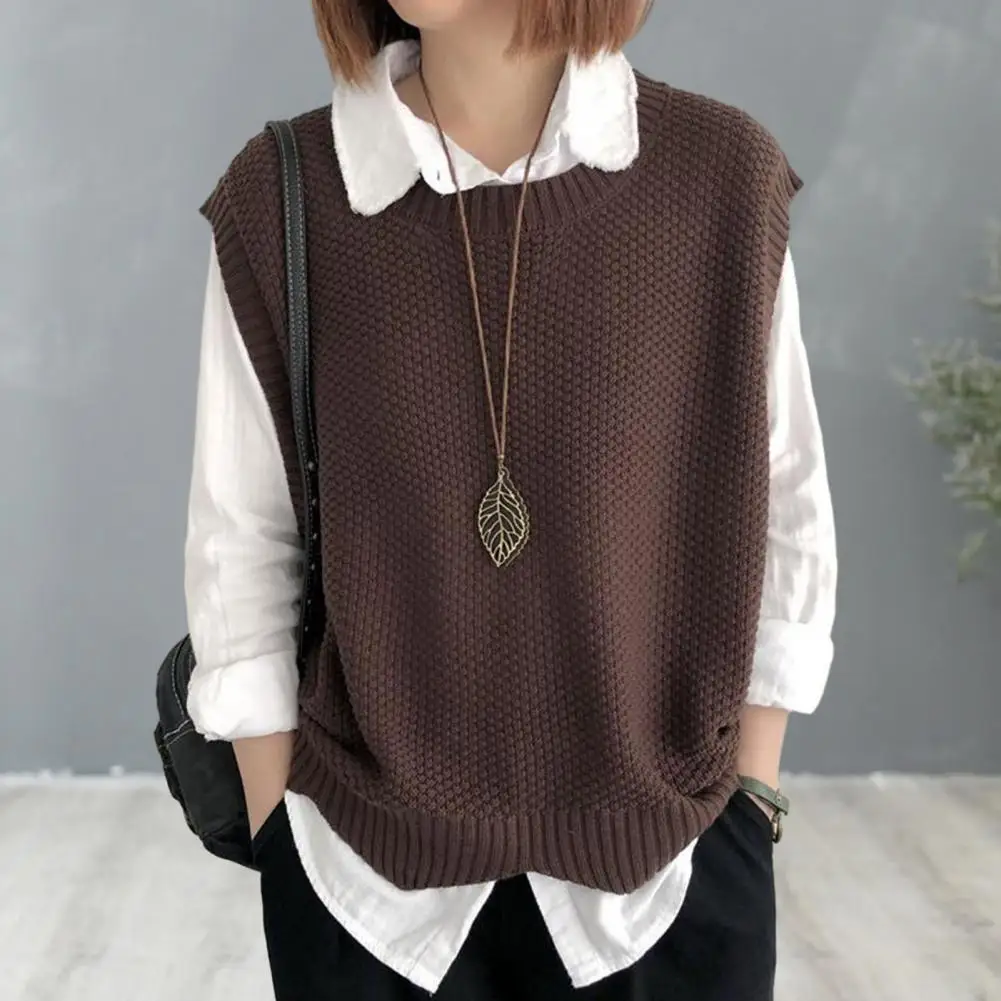 Cozy Women Vest Cozy O Neck Knitted Vest for Women Soft Autumn Winter Waistcoat with Wavy Hem Top Knitwear for Ladies Women