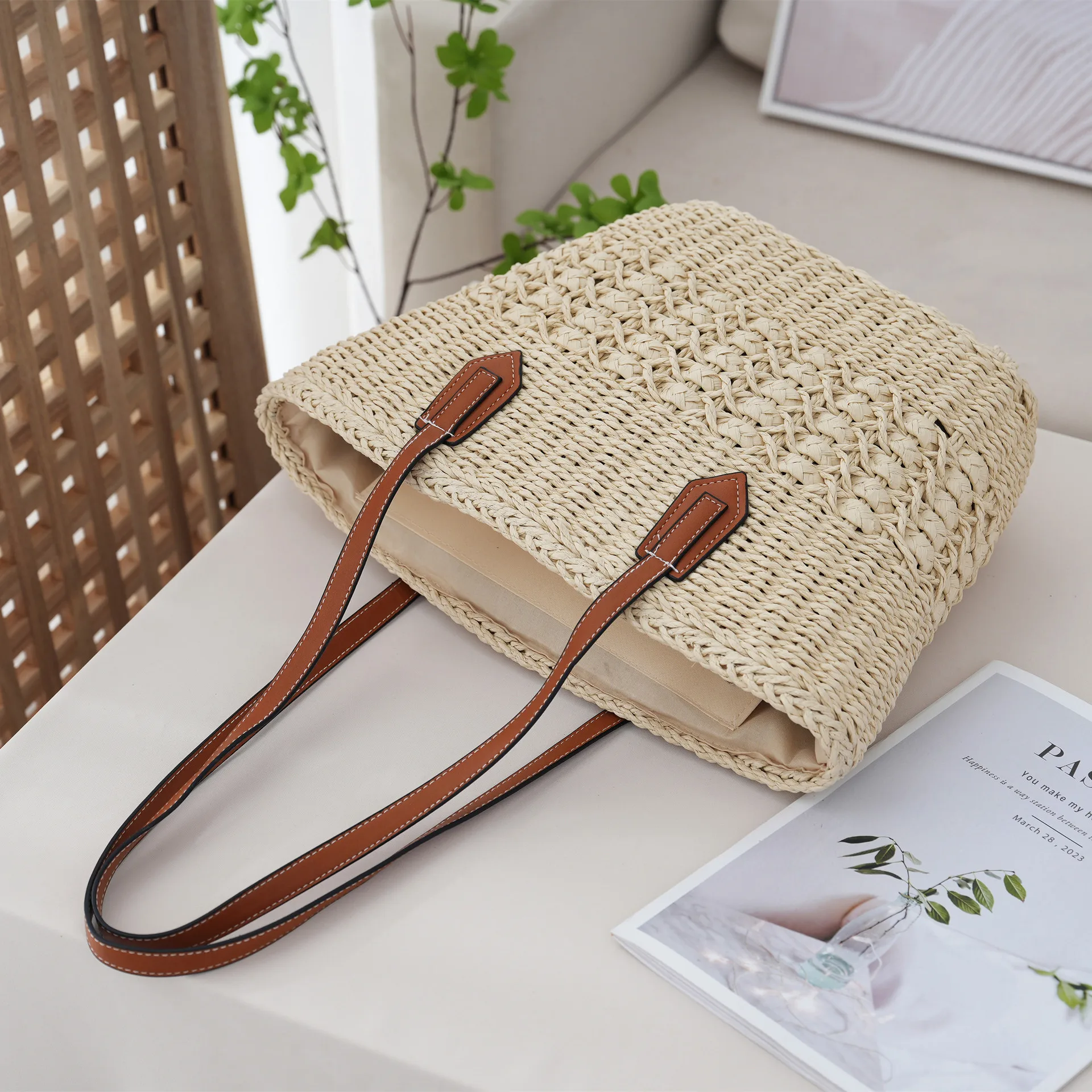 Women Summer Casual Straw Handbags Woven Shoulder Bag Beach Straw Bag Large Capacity Tote Lady Big Purses Direct transportation