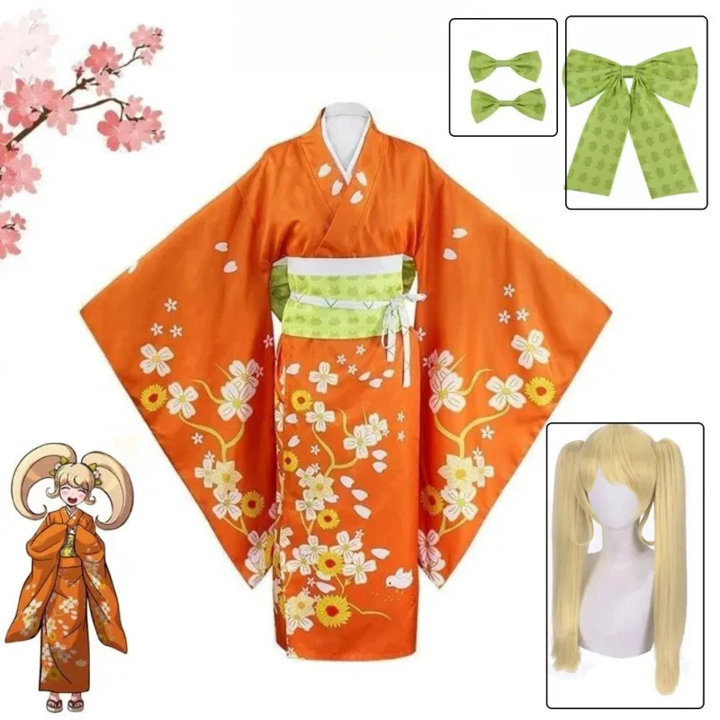 

Danganronpa 2 Hiyoko Saionji Косплей Костюм Кимоно для взрослых женщин Оранжевое платье Хэллоуин Карнавальная одежда Костюмы