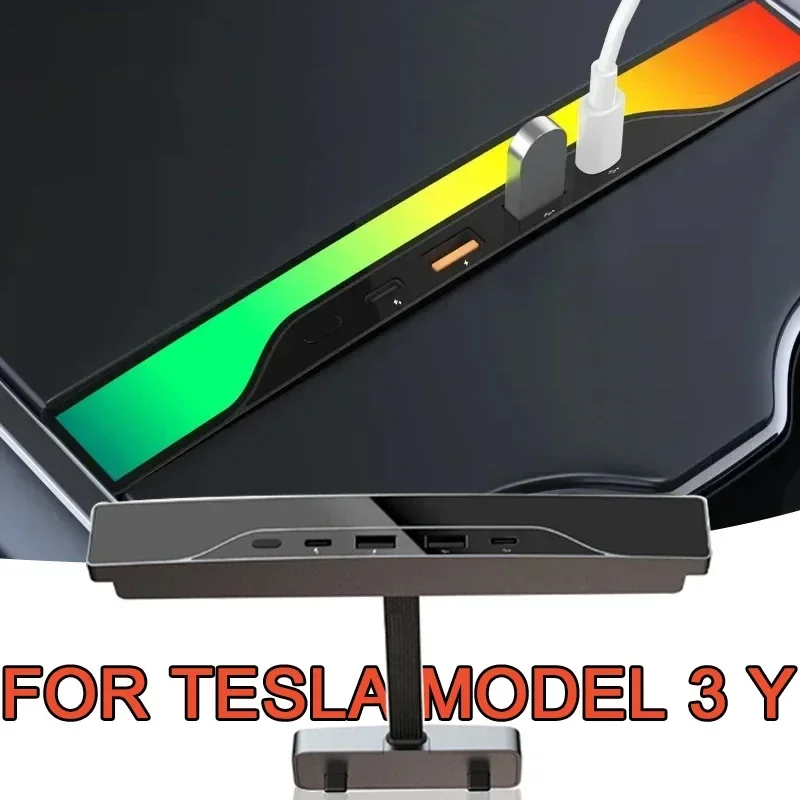 Per Tesla Model 3 Y 4 in1 USB LED Hub luce ambientale Pickup Docking Station cavo caricabatterie alimentatore Splitter accessori per auto