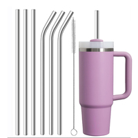 10mm Wide 12 Inch Reusable Stainless Steel Straw, 6pcs Large Straws with Cleaning Brush for Stanley Cup Accessories