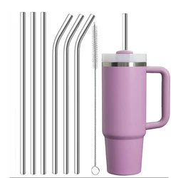 10mm Wide 12 Inch Reusable Stainless Steel Straw, 6pcs Large Straws with Cleaning Brush for Stanley Cup Accessories