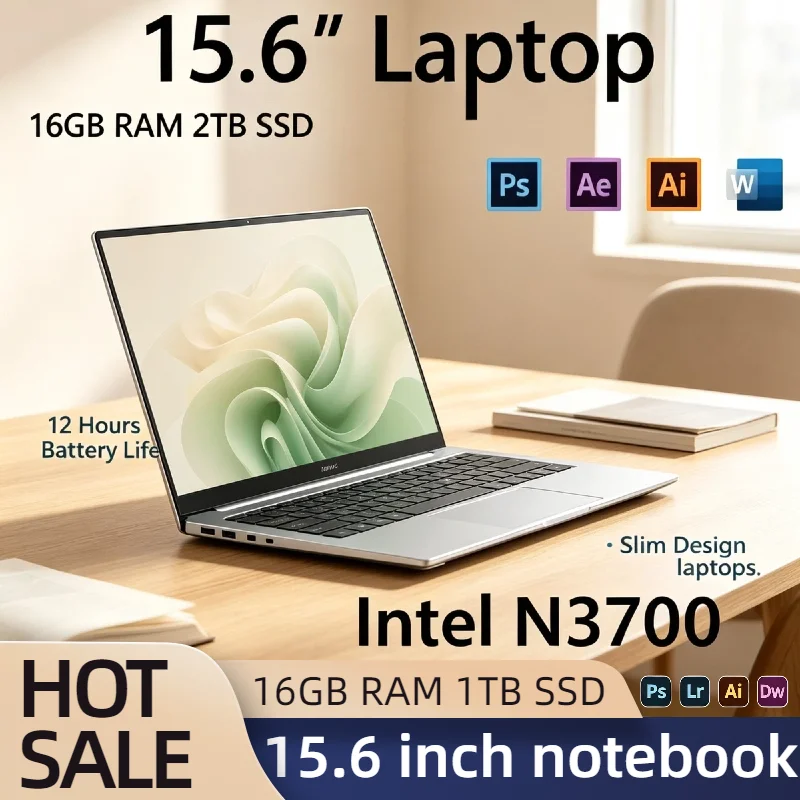 Intel N3700 15.6 Inch Gamer Laptop 4 Core 4 Thread 1.6GHz Turbo 2.4GHz 16GB RAM 2TB SSD Ultra Slim Notebook Pro Max Performance