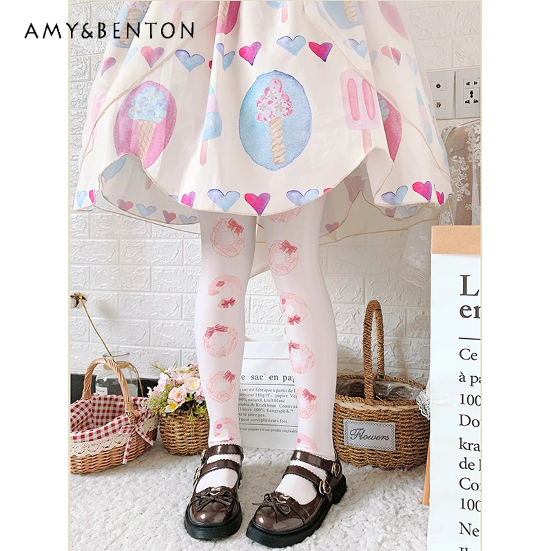 Lolita Thigh High Stockings Spring and Autumn New Japanese Sweet Cute Kawaii Cartoon Print Knee High Socks Versatile Slim Socks