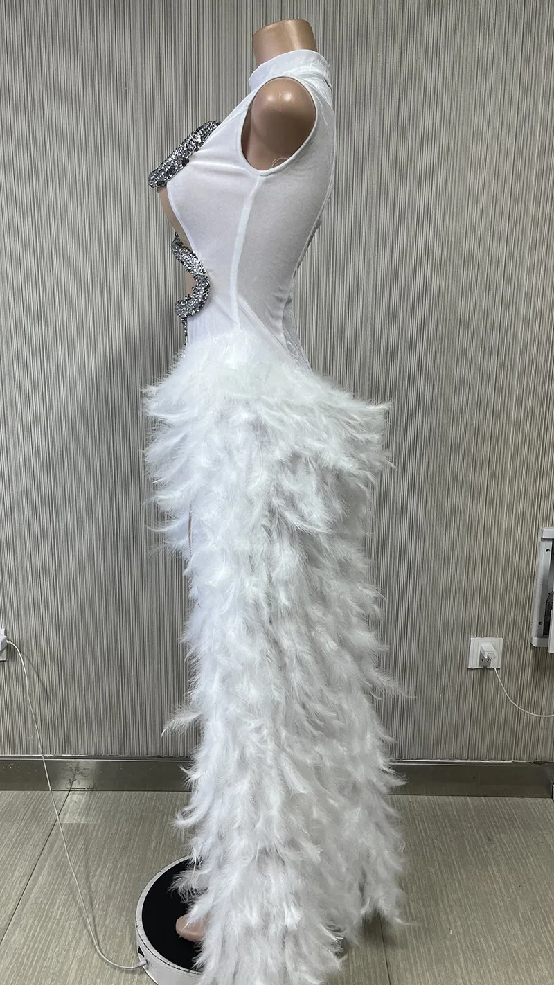 Customized New Long Sleeve Feather Streaking lace  High Elastic Sequins Sexy Tight Dress Birthday Party  Dress Performance Dress