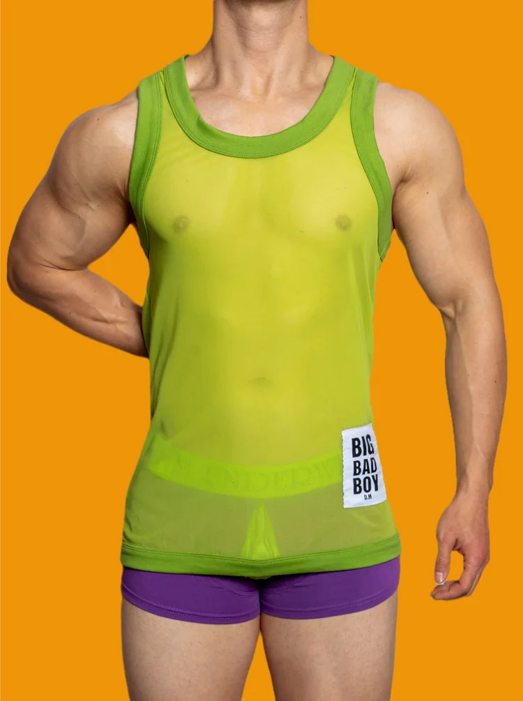 Men's Vest Letter Print Mesh Fun Transparent Breathable Sleeveless Suspender Male Base Personality T-shirt