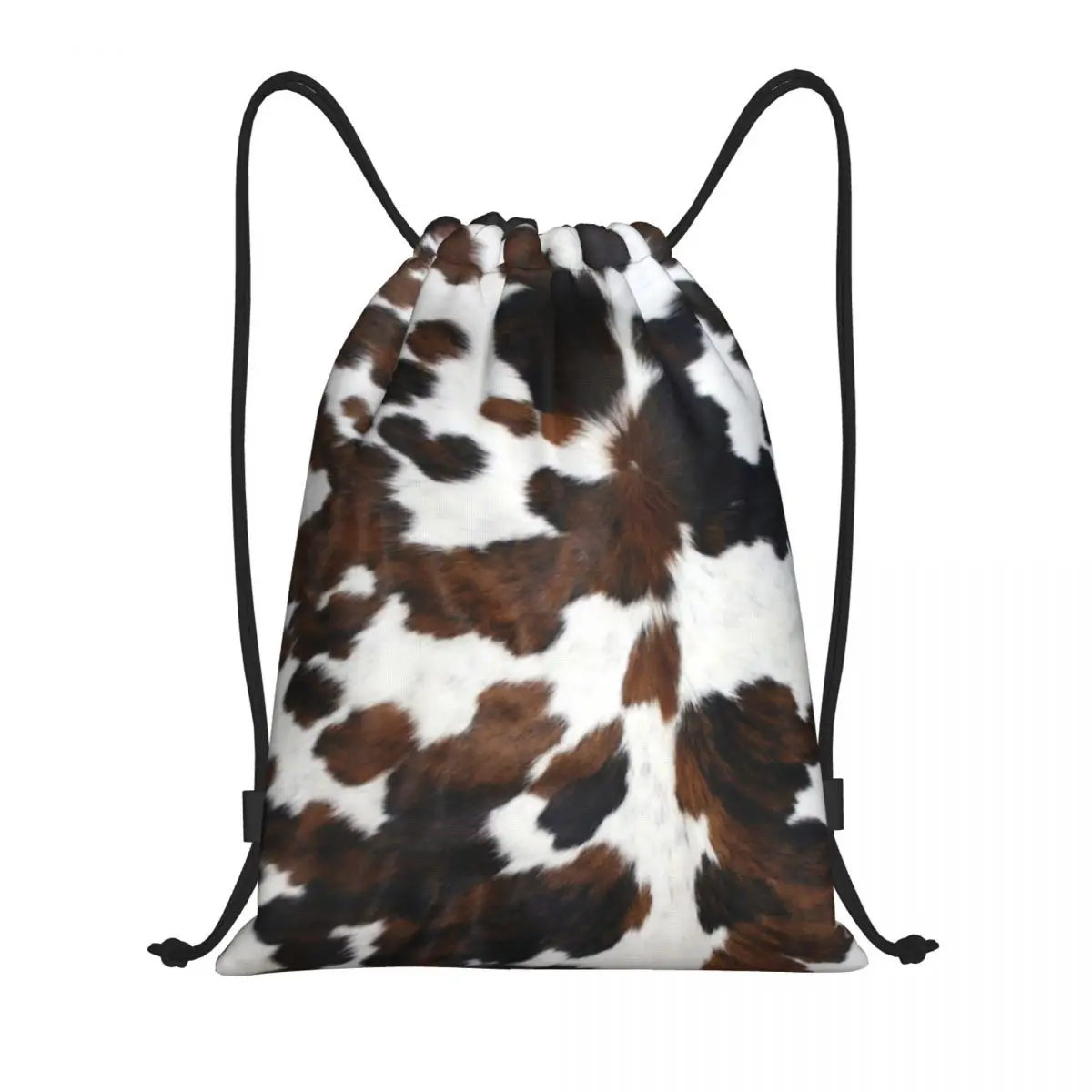 Cowhide Texture Drawstring Backpack Sports Gym Bag for Men Women Animal Hide Leather Training Sackpack