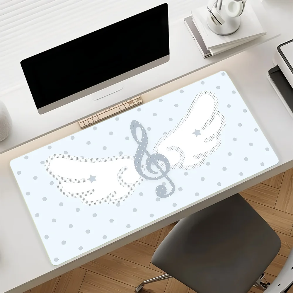 Musical Notes Angel Wings Blue Mouse Pad For Office Gaming And Keyboards Non-Slip Large Waterproof