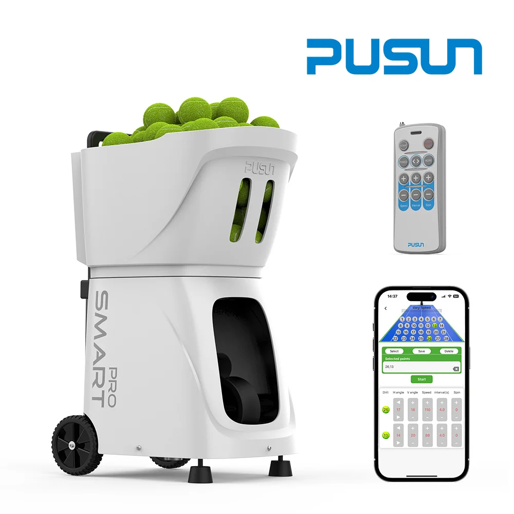 Portable Pusun Tennis Ball Machine Coach Automatic APP Control Tennis Ball Launch Training Equipment Shooting Machine