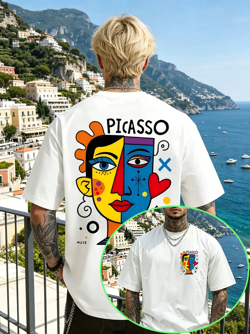 Unisex 100% Cotton Picasso Art Retro T-Shirt with Abstract Cubist Face Pattern Modern Art Casual Summer Crew Neck Streetwear