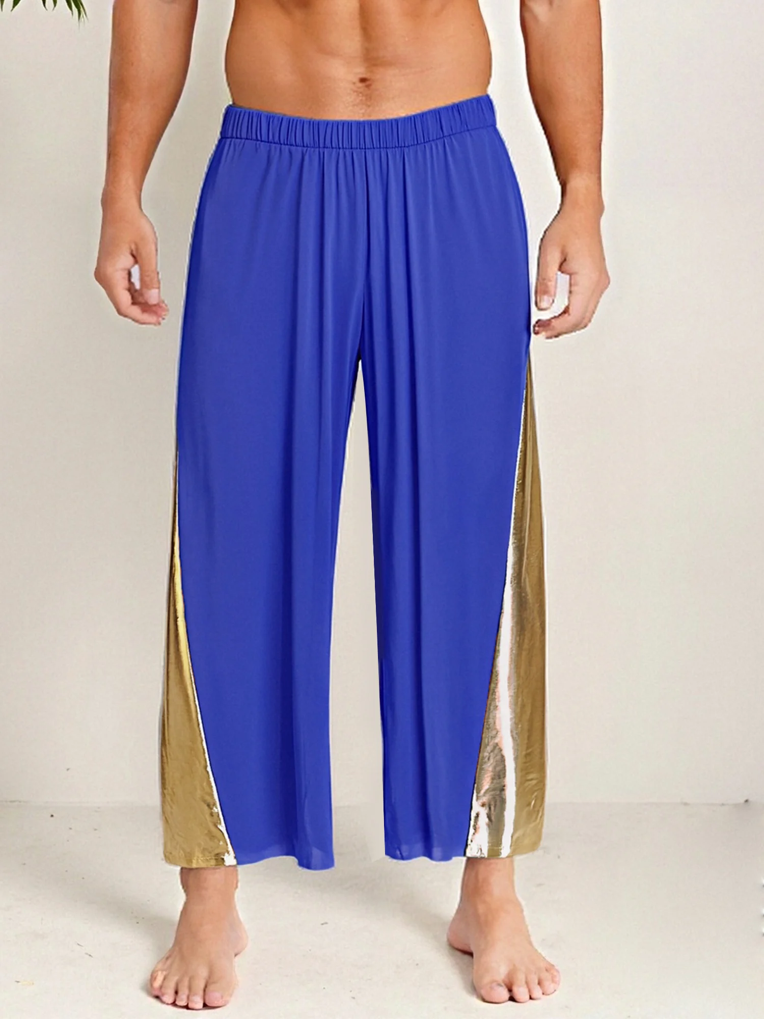 Mens Worship Loose Trousers Lyrical Dance Costume Liturgical Praise Dance Pants Metallic Shiny Elastic Waistband Wide Leg Pants