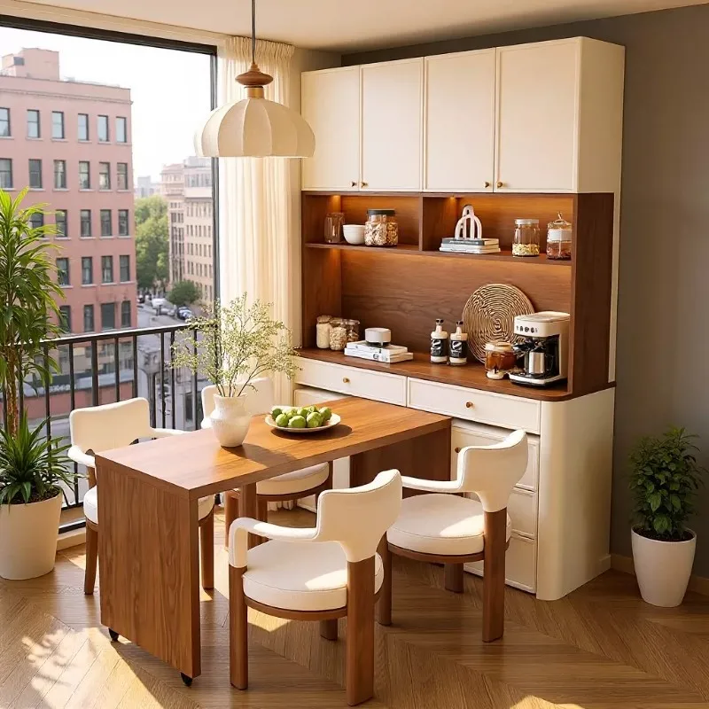 Embedded dining table, dining side , integrated wall locker, small apartment, medieval arc tea cabinet, wine cabinet