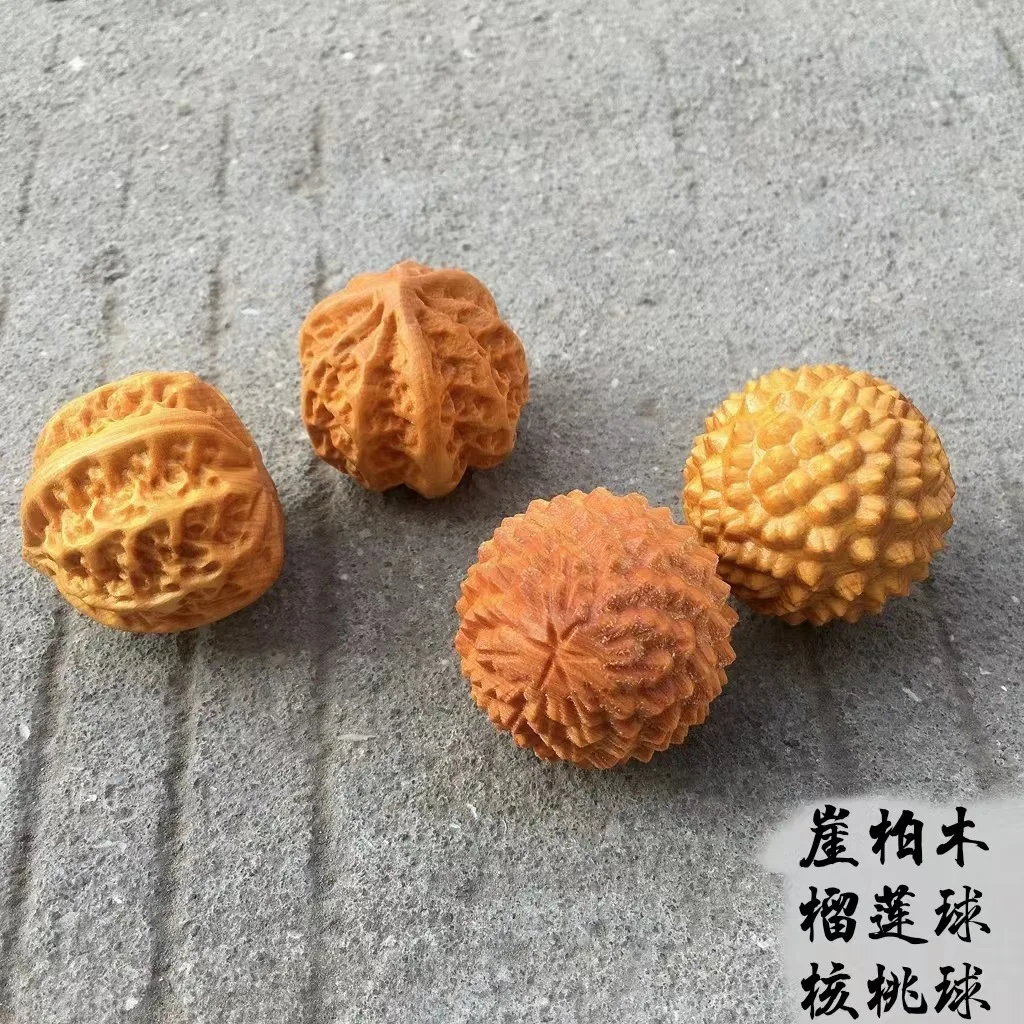 Laser Carving Polished Durian Walnut Palm Pulp Fitness Ball Natural Thuja Wood Crafts Ornament Exercise Finger Paperweight Decor