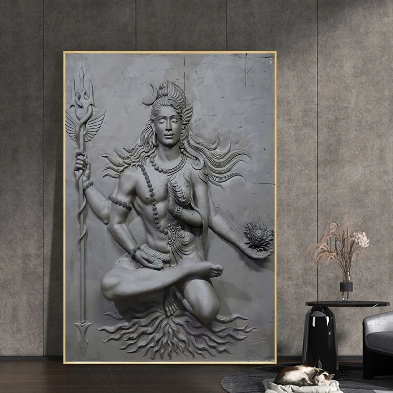 Lord Shiva Portrait Figure Sculpture Poster India Buddha Hindu Gods Canvas Prints Religion Wall Art Picture Home Decor Cuadros