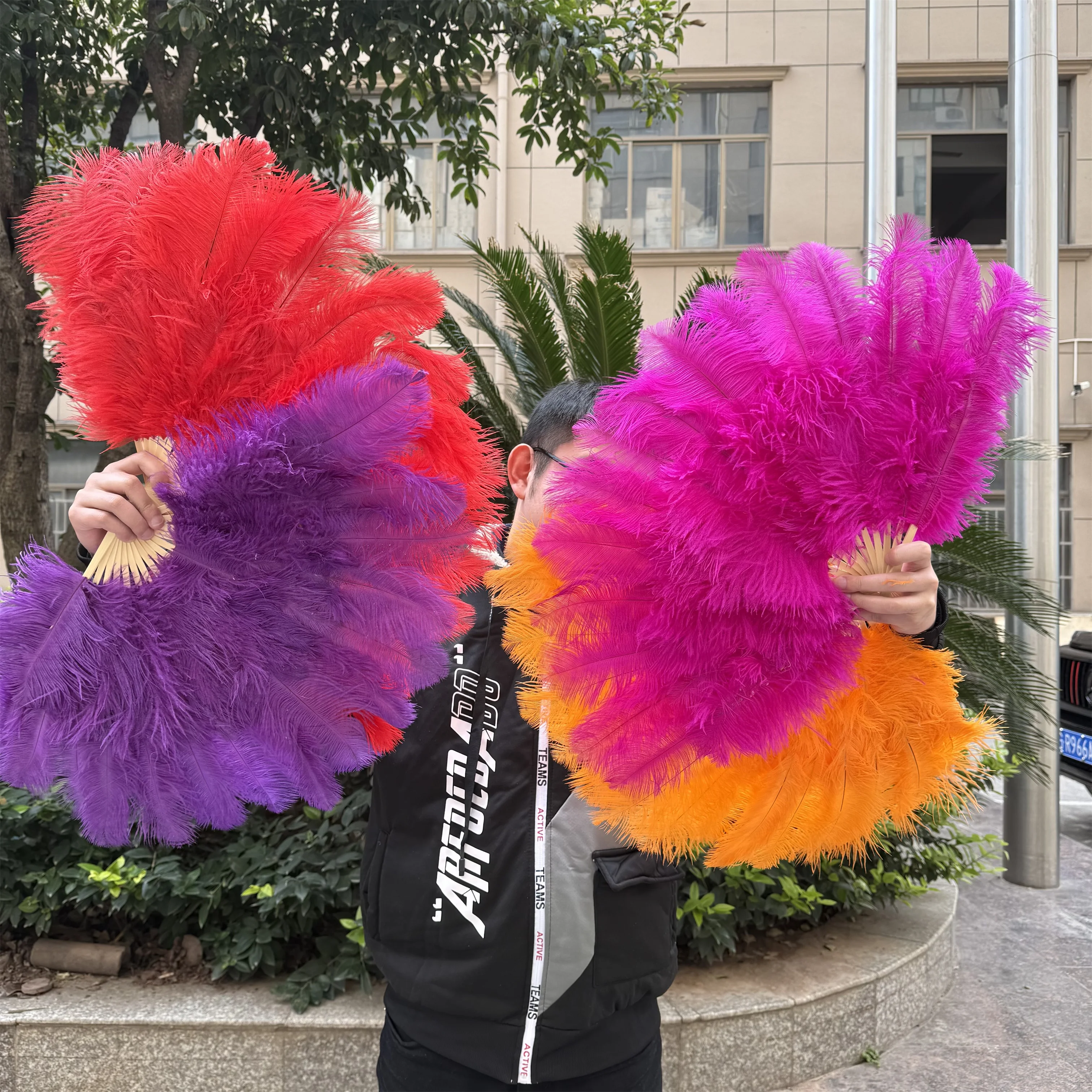 Yellow Fluffy Ostrich Feather Hand Fans 10-12Inch Stage Performance Dance Wedding Party Carnival Accessories Belly Dance Decor