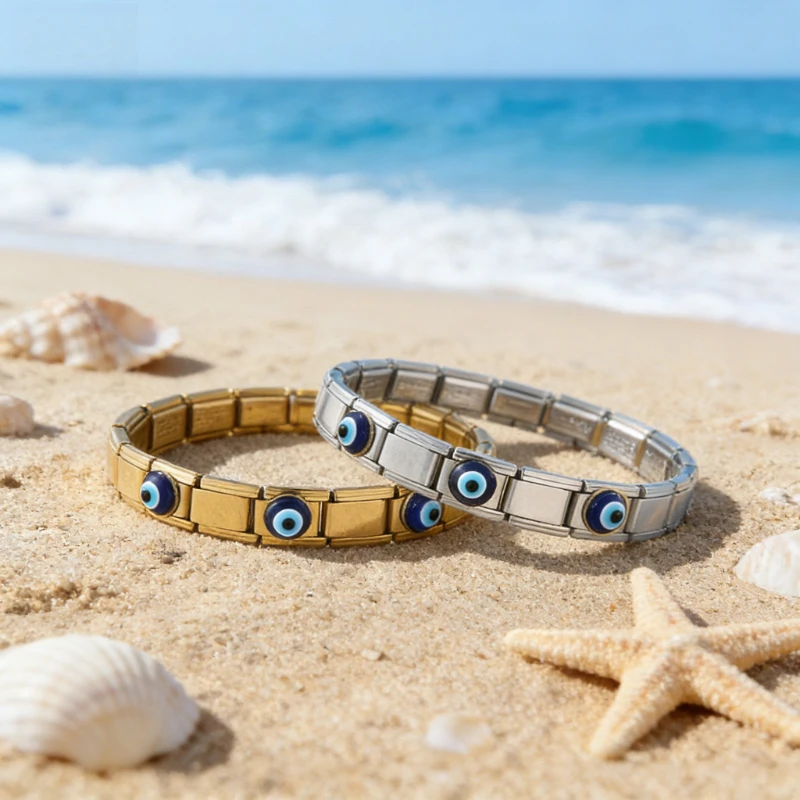 Trendy Neutral Stainless Steel Evil Eye Basic Bracelet High Quality Punk Design Golden Silvery Modular Chain Jewelry Party Gift