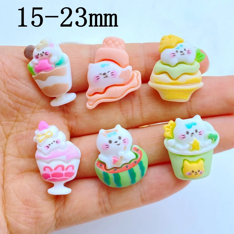 10Pcs New Resin Mini Cat Ice Cream Series Flat Back Scrapbooking DIY Jewelry Craft Decoration Accessories