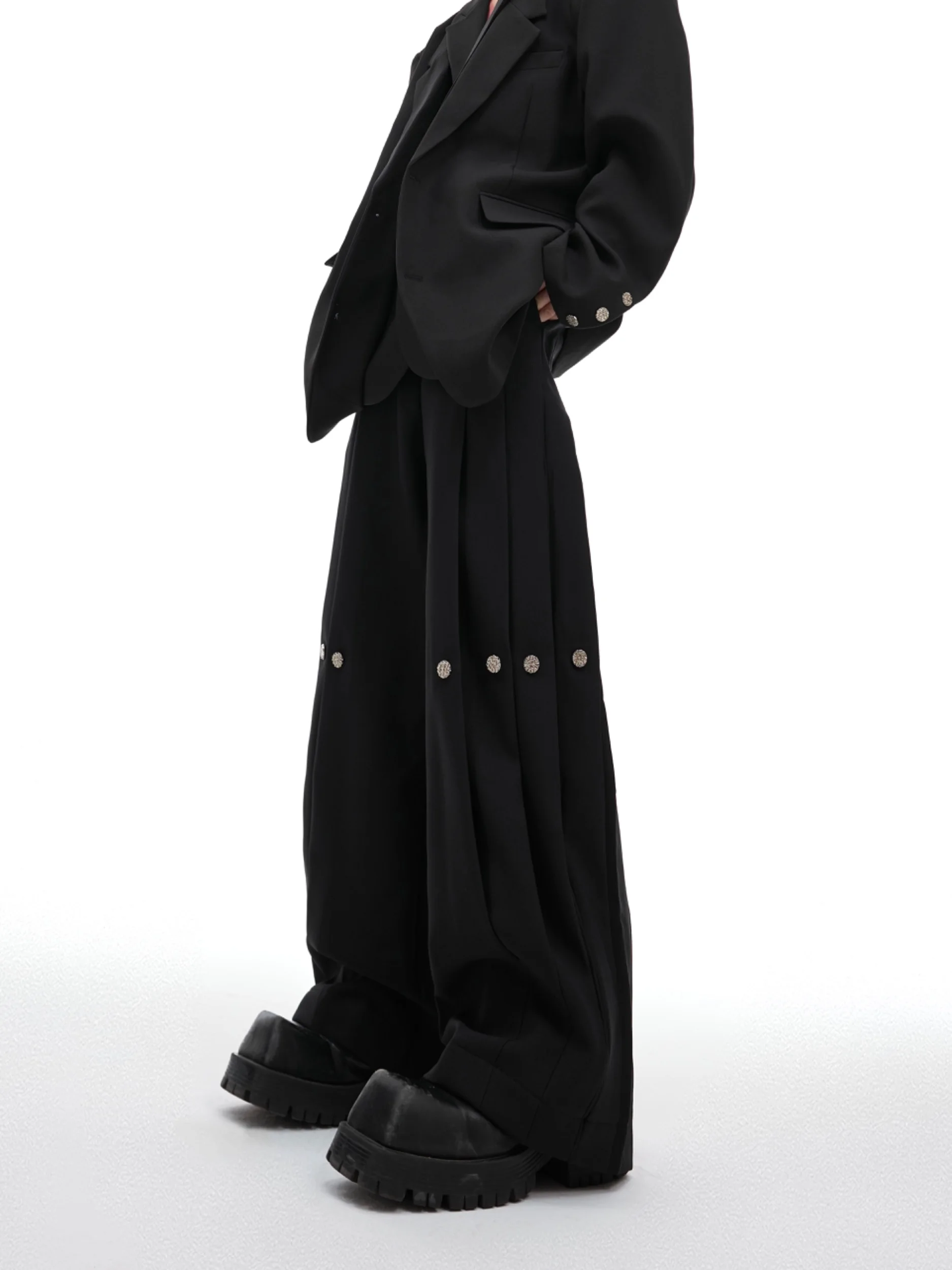 

ArgueE Heavyweight Pleated Destructured Wide Leg Pants Draping Loose Casual 3D Tailoring Cool Style Pure Color Autumn Trousers