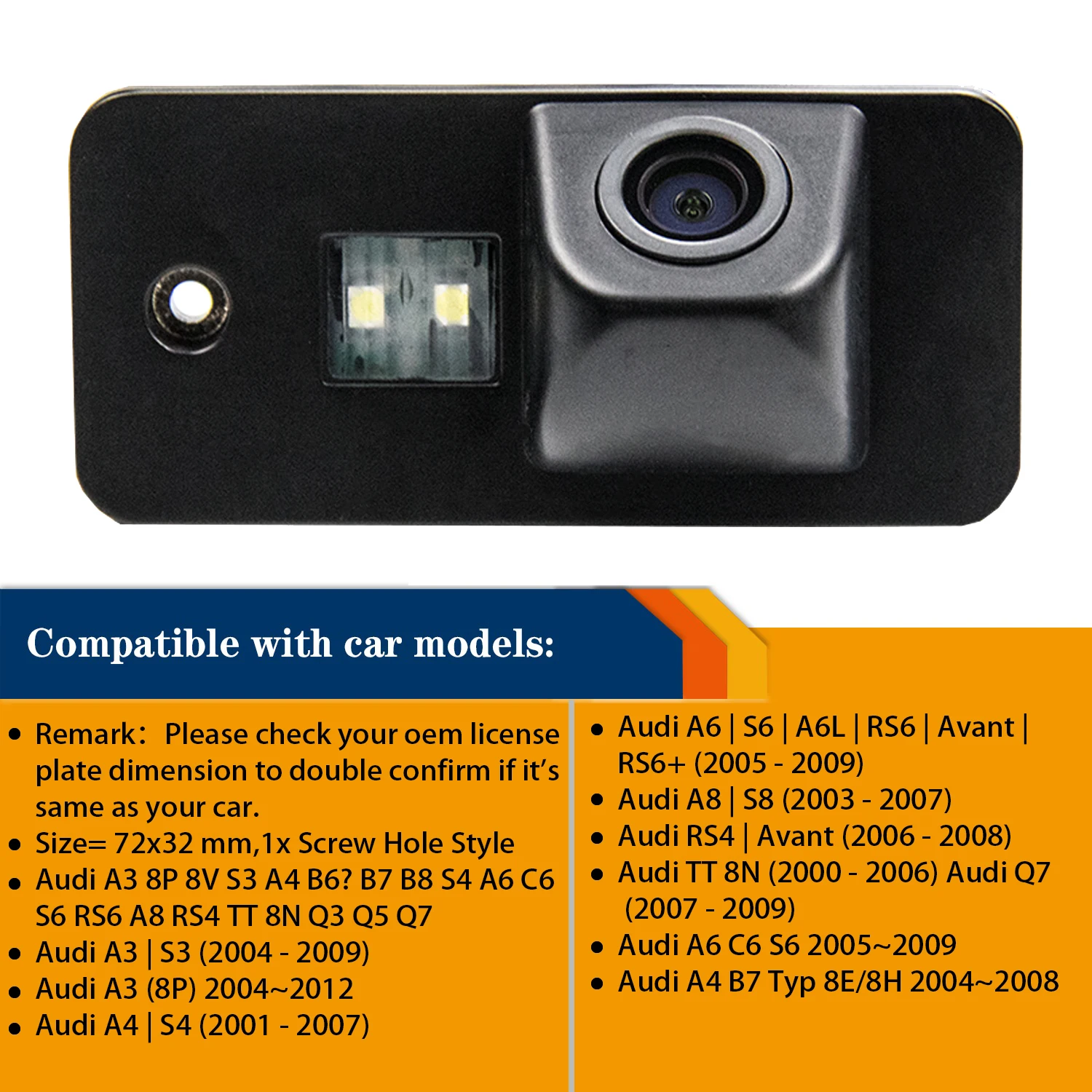 HD 720p Reversing Backup Camera Rearview Camera for Audi A3 8P 8V S3 A4 B6 B7 B8 S4 A6 C6 S6 RS6 A8 RS4 TT 8N Q3 Q5 Q7