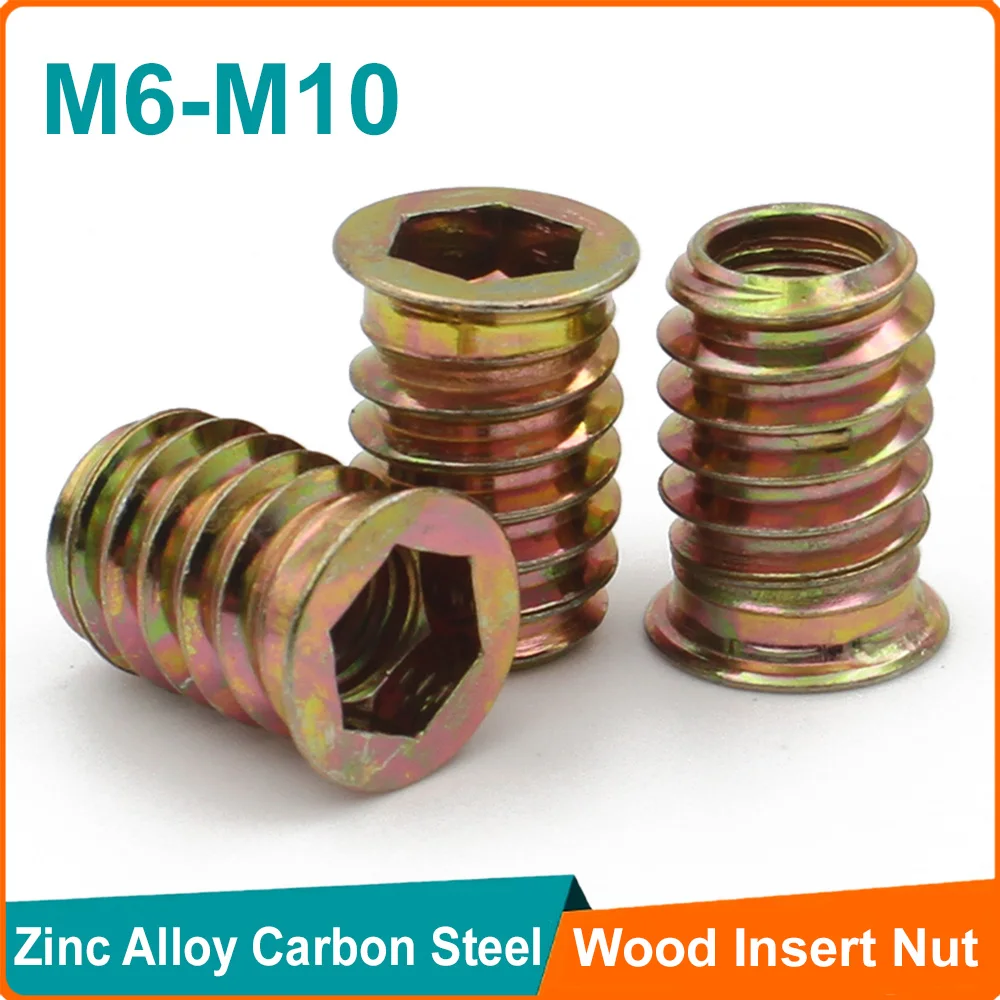 10-20pcs Zinc Alloy Iron Inside Carbon Steel M6 M8 M10 Hex Socket Drive Insert Nuts Threaded For Wood Furniture